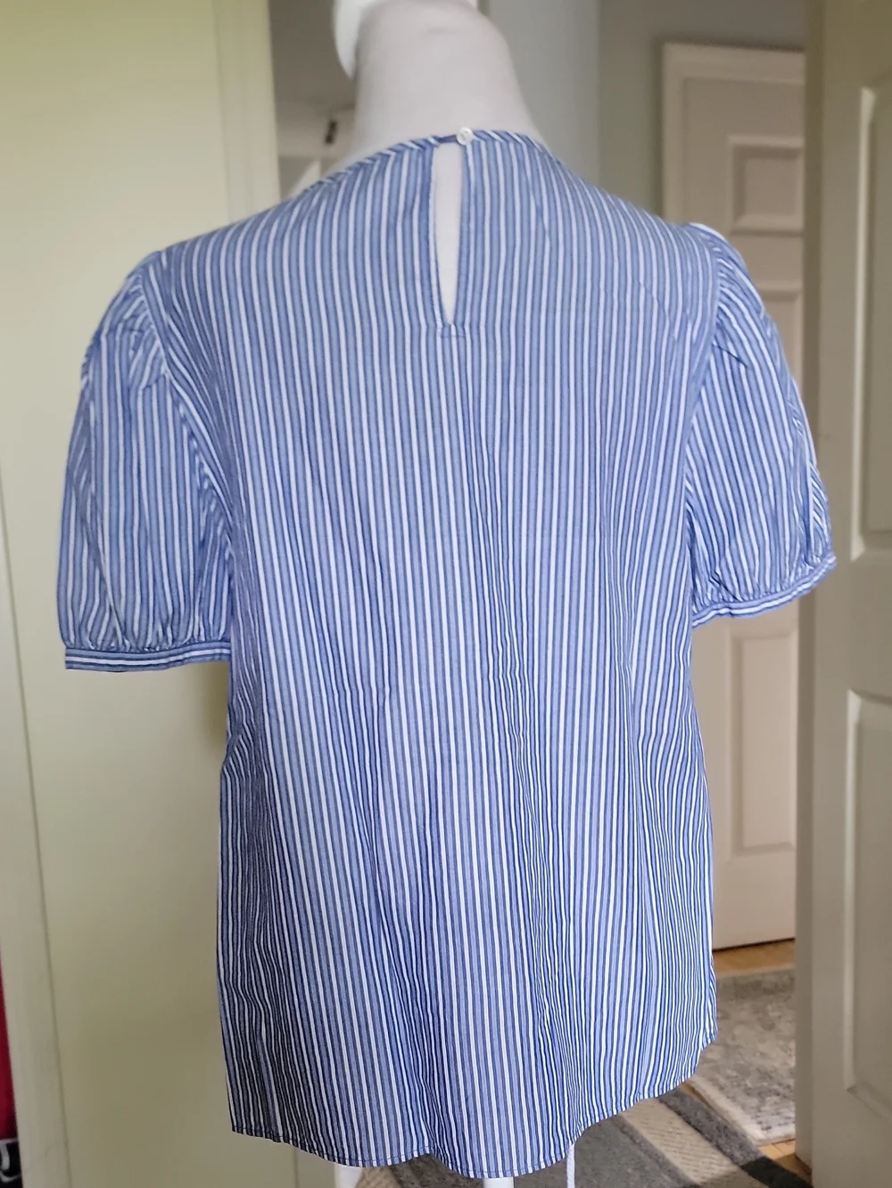 J Crew Xs Blue Striped Puff-Sleeve Women’s Top